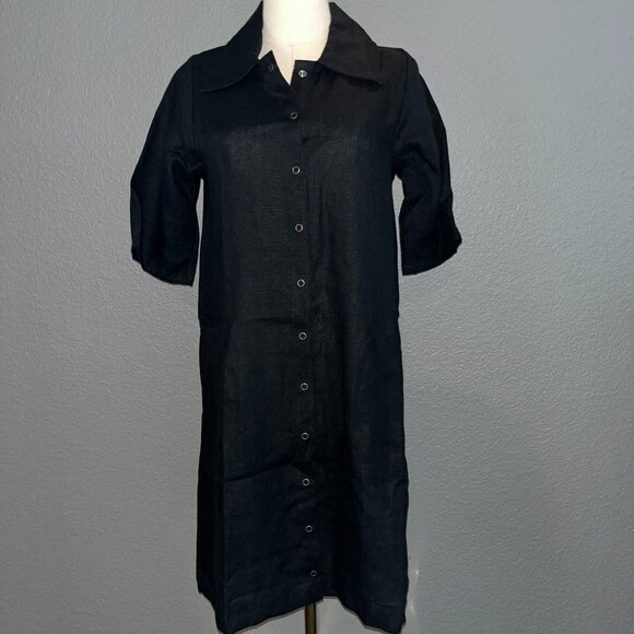 CONSCIOUS CLOTHING REVOLUTION SHIRT DRESS - BLACK - MADE IN MICHIGAN - LINEN - S - Picture 1 of 10